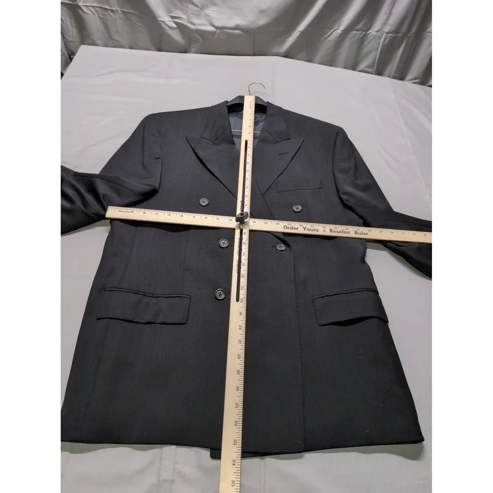 RBM Blazer Mens 43R Black Double Breasted Pure Wool Suit Jacket Made Canada